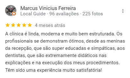 Avaliação 5 estrelas de Marcus Vinicius Ferreira, Local Guide, no Google