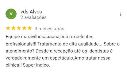 Avaliação 5 estrelas de vds Alves no Google